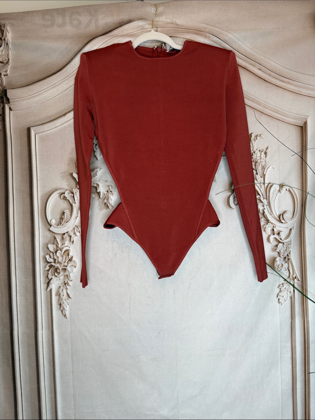 Nonchalant Rust Orange Cutout Long Sleeve Bodysuit